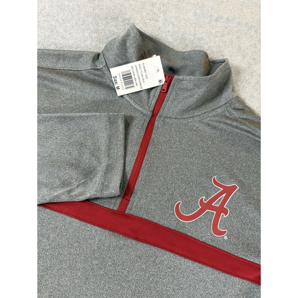 Alabama Crimson‎ Tide Quarter Zip Pullover Medium Gray Red Logo Athletic NWT